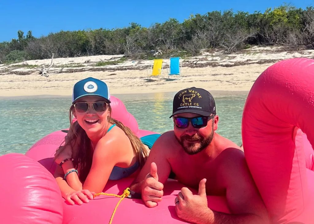 Amber Marshall and husband Shawn Turner sunbathing