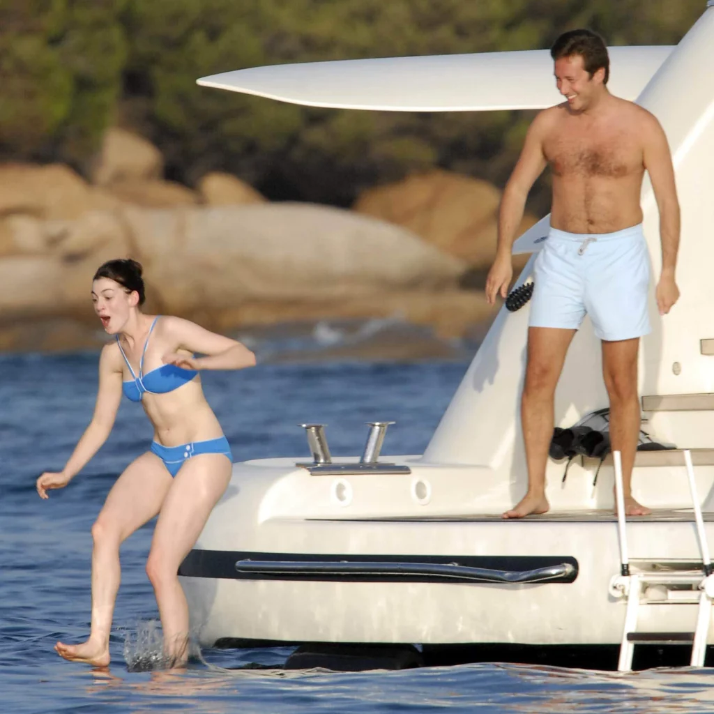 Anne Hathaway in a blue bikini